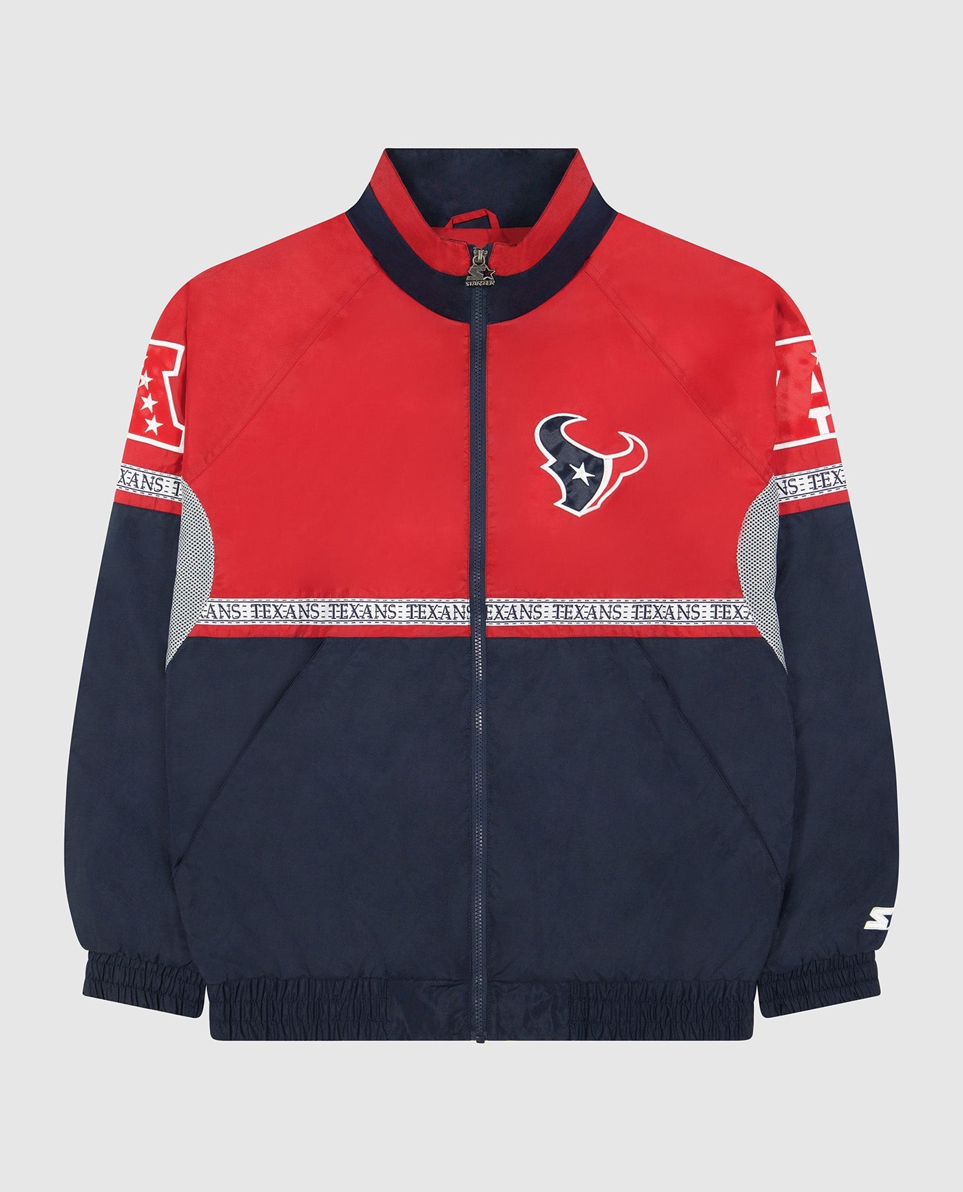 Front View of Starter Red And Navy Houston Texans Full-Zip Academy Ii Starter Jacket | STR HOUSTON TEXANS RED AND NAVY