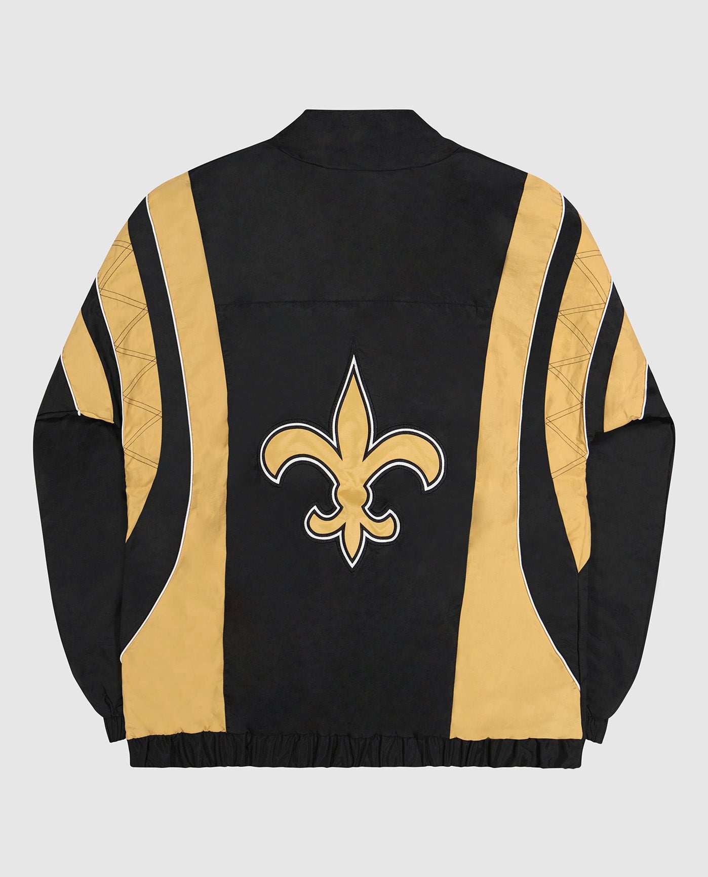 Back View of Starter Black New Orleans Saints Pullover Half-Zip Impact Starter Jacket | STR NEW ORLEANS SAINTS BLACK