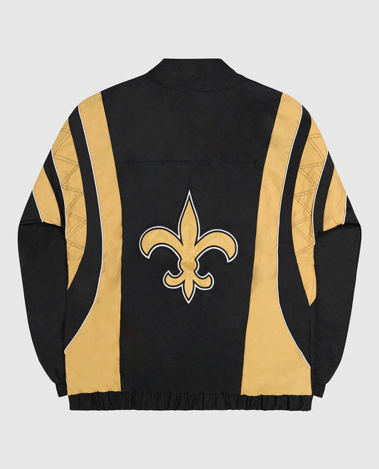 Back View of Starter Black New Orleans Saints Pullover Half-Zip Starter Jacket | STR NEW ORLEANS SAINTS BLACK