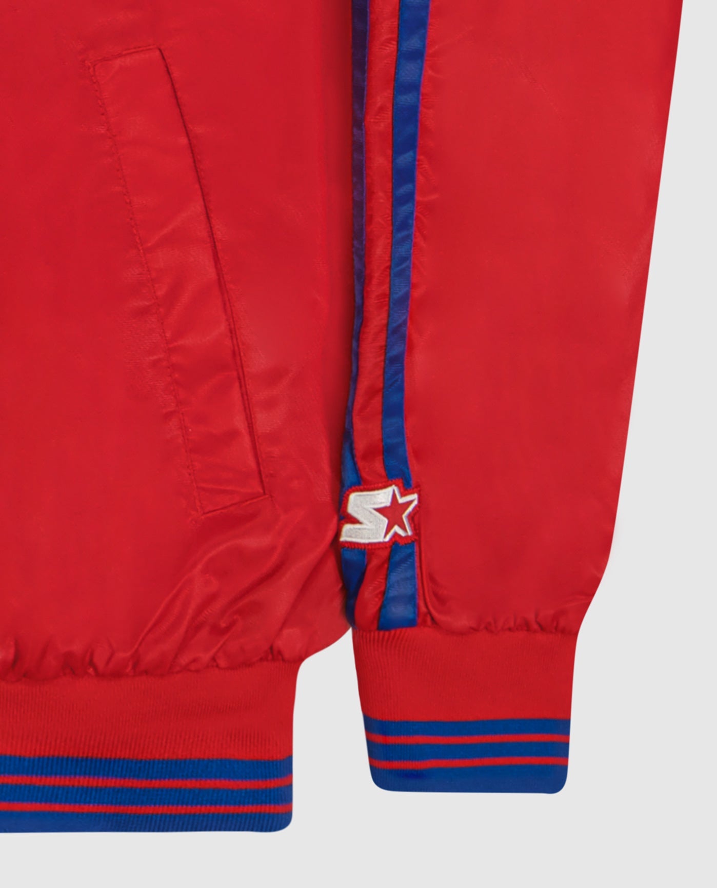 Detail View of Starter Red New York Giants Varsity Satin Full-Snap Starter Jacket | STR NEW YORK GIANTS RED