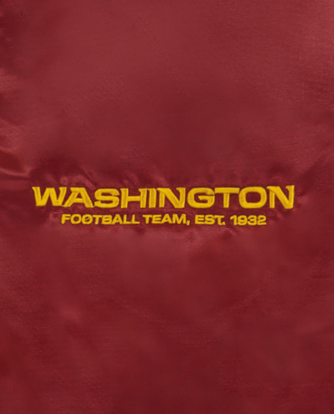 Side View of Starter Gold And Burgundy Washington Commanders Varsity Satin Full-Snap Starter Jacket | STR WASHINGTON COMMANDERS GOLD AND BURGUNDY