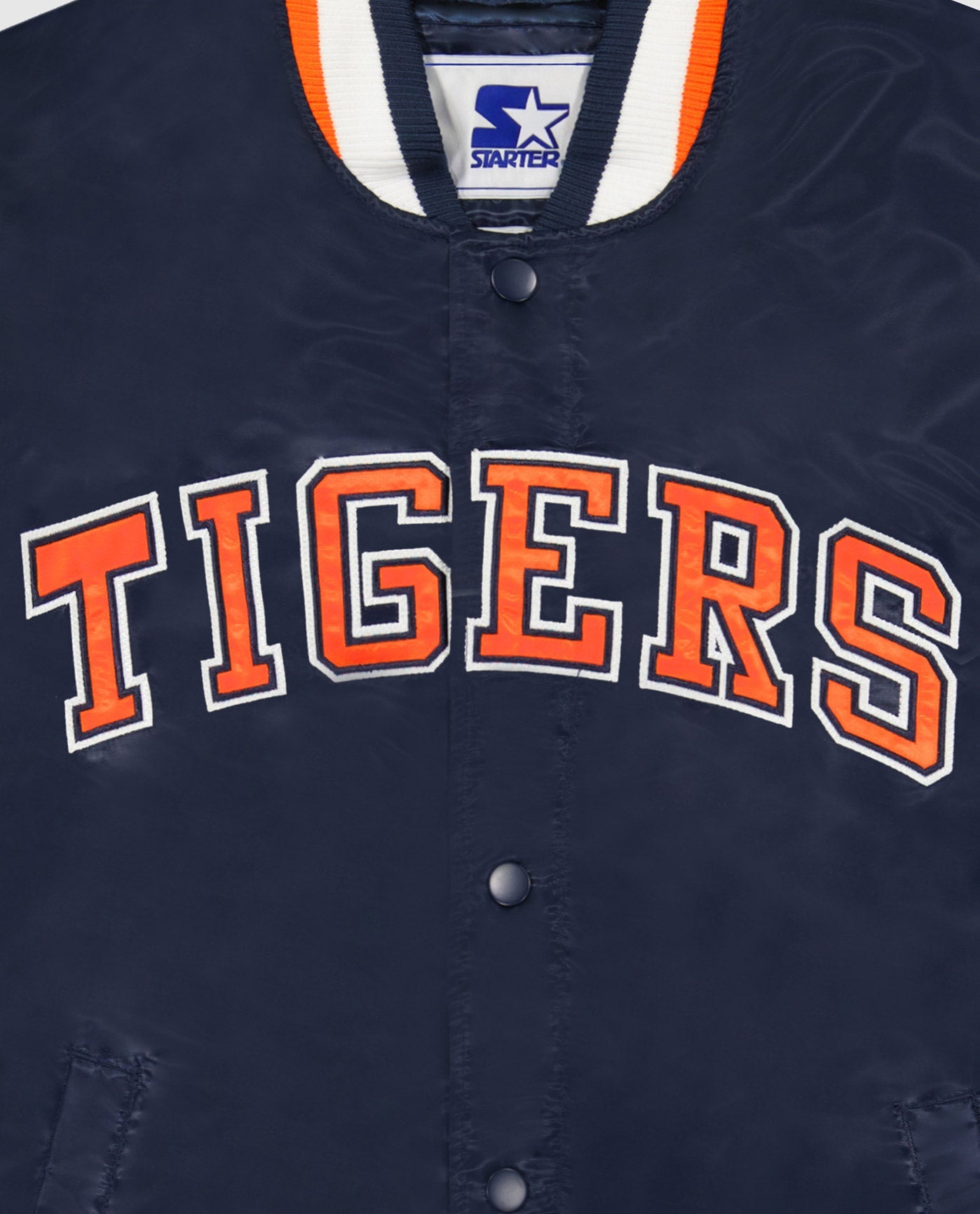 Side View of Starter Navy Detroit Tigers Full-Snap Ace Starter Jacket | STR DETROIT TIGERS NAVY