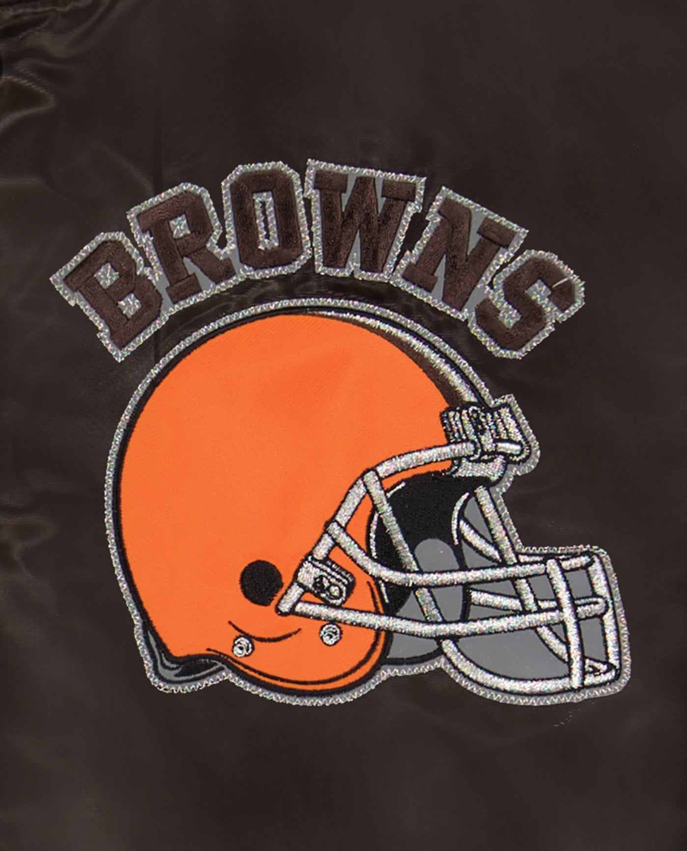 Side View of Starter Brown Cleveland Browns Varsity Satin Full-Snap Starter Jacket | STR CLEVELAND BROWNS BROWN