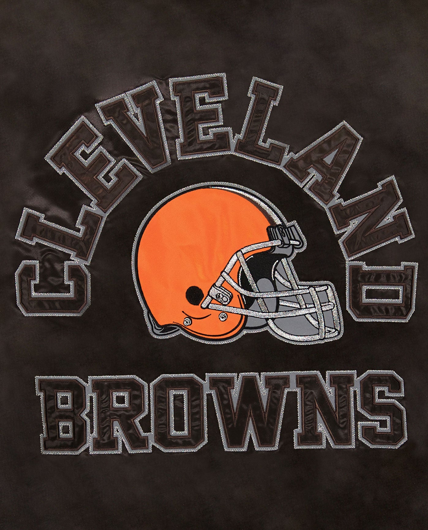 Detail View of Starter Brown Cleveland Browns Varsity Satin Full-Snap Starter Jacket | STR CLEVELAND BROWNS BROWN