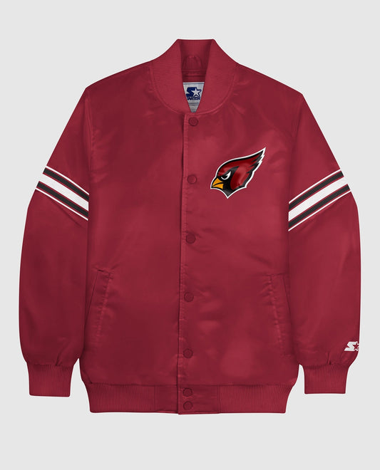 Front View of Starter Red Arizona Cardinals Satin Full-Snap Starter Jacket | STR ARIZONA CARDINALS RED