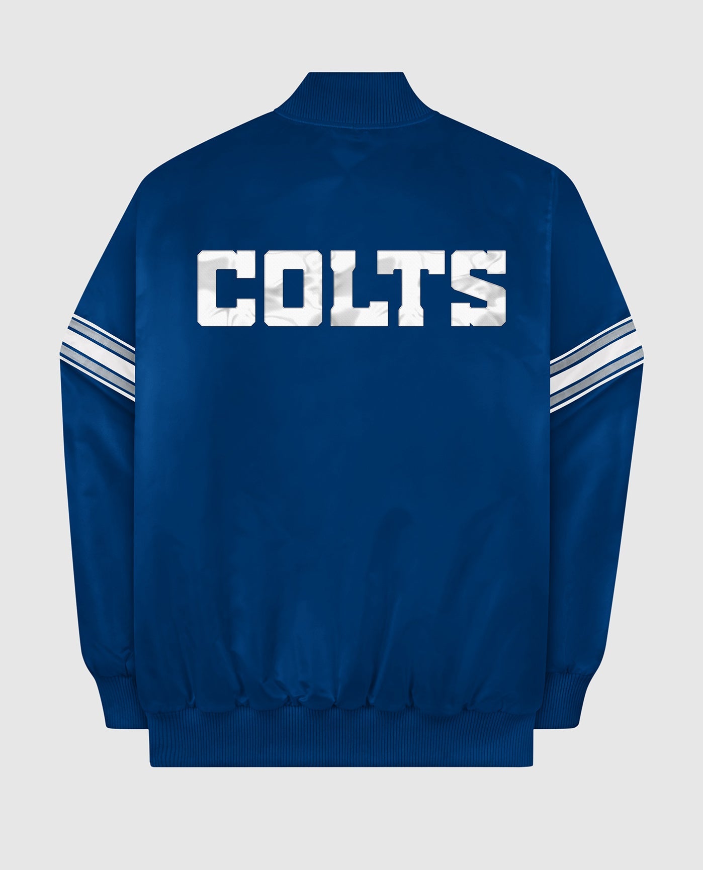 Back View of Starter Blue Indianapolis Colts Satin Full-Snap Starter Jacket | STR INDIANAPOLIS COLTS BLUE