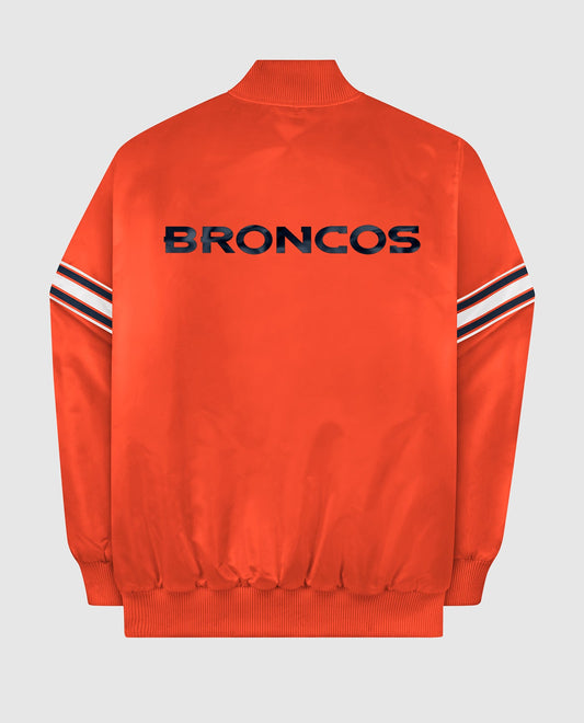 Back View of Starter Orange Denver Broncos Satin Full-Snap Starter Jacket | STR DENVER BRONCOS ORANGE