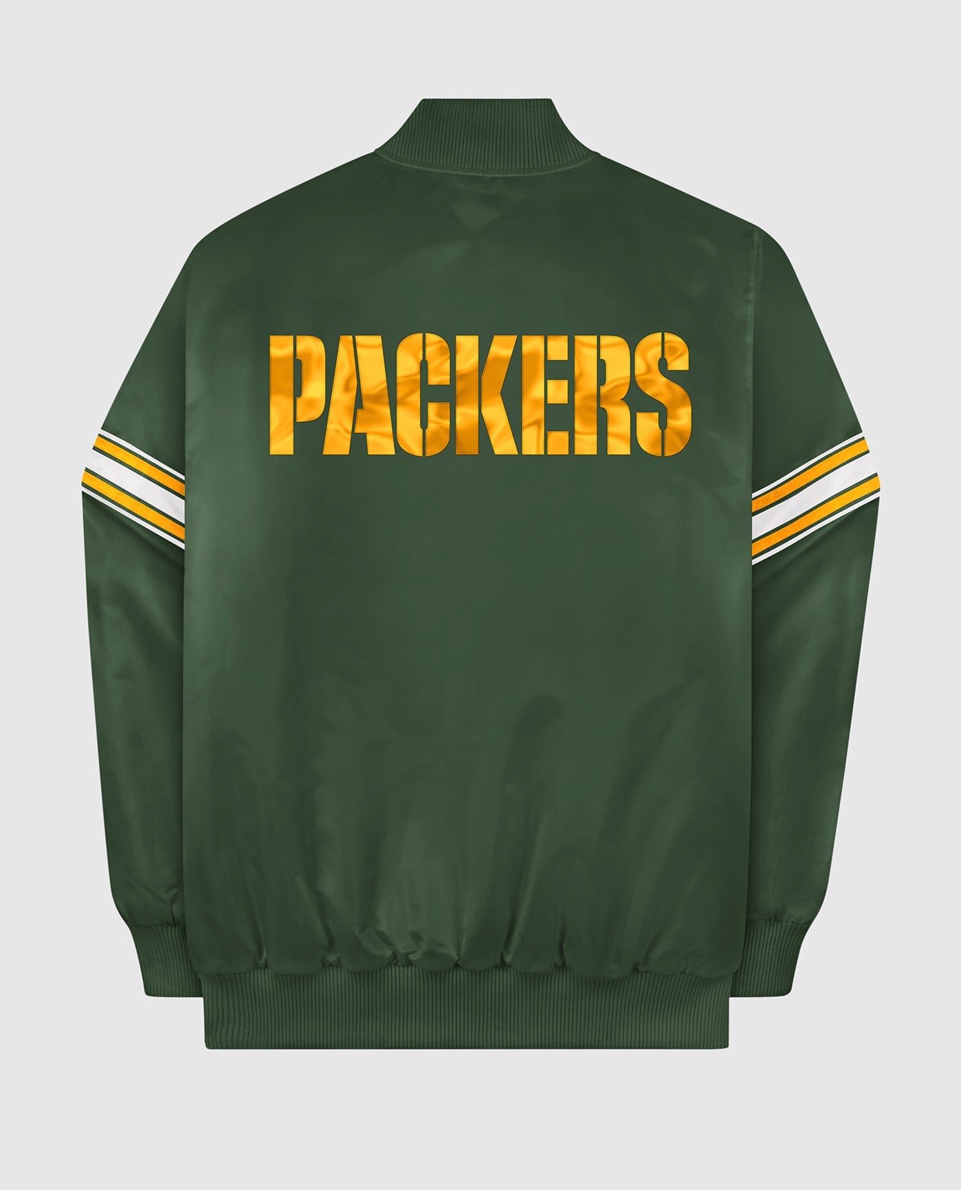 Back View of Starter Green Green Bay Packers Satin Full-Snap Starter Jacket | STR GREEN BAY PACKERS GREEN