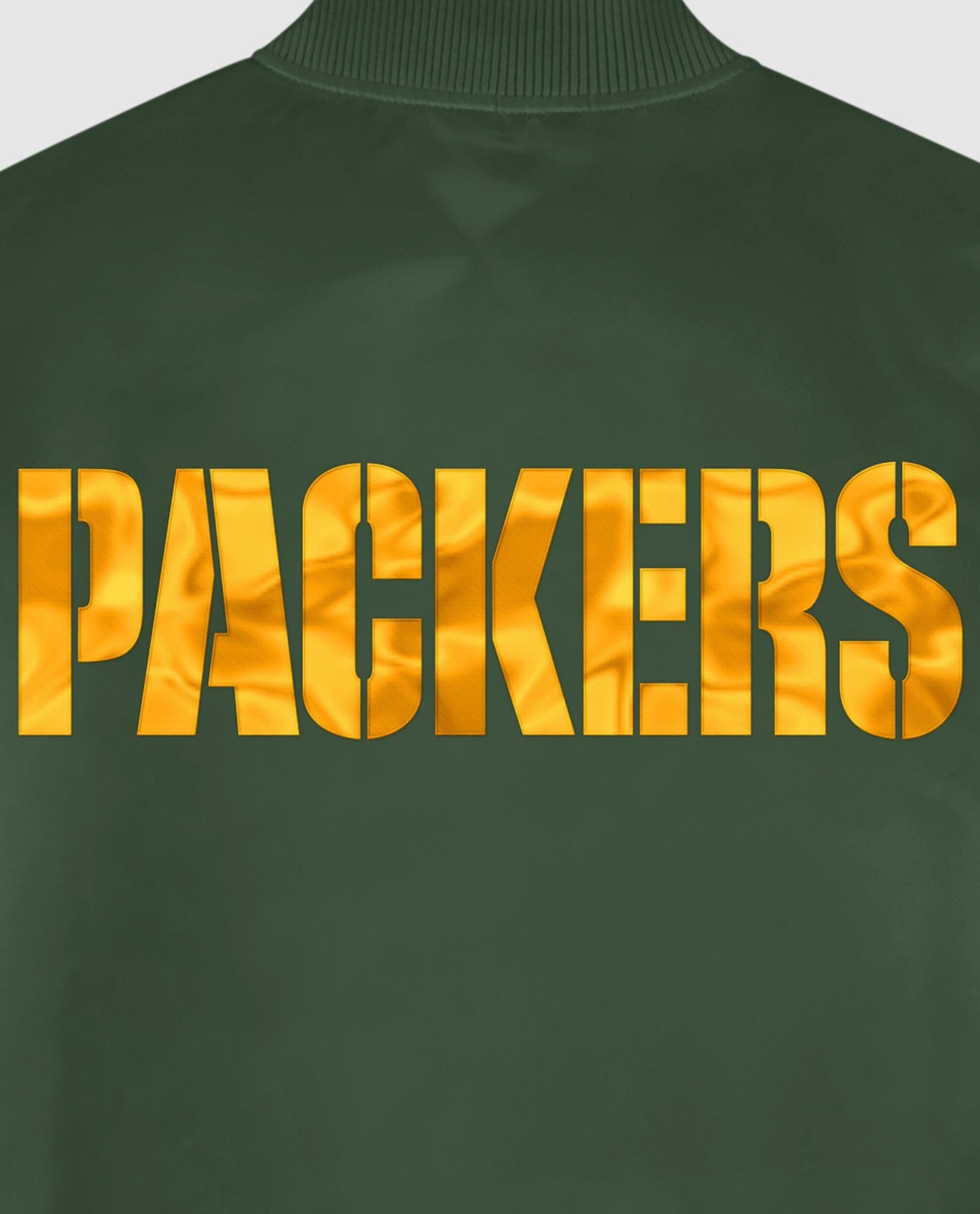 Detail View of Starter Green Green Bay Packers Satin Full-Snap Starter Jacket | STR GREEN BAY PACKERS GREEN