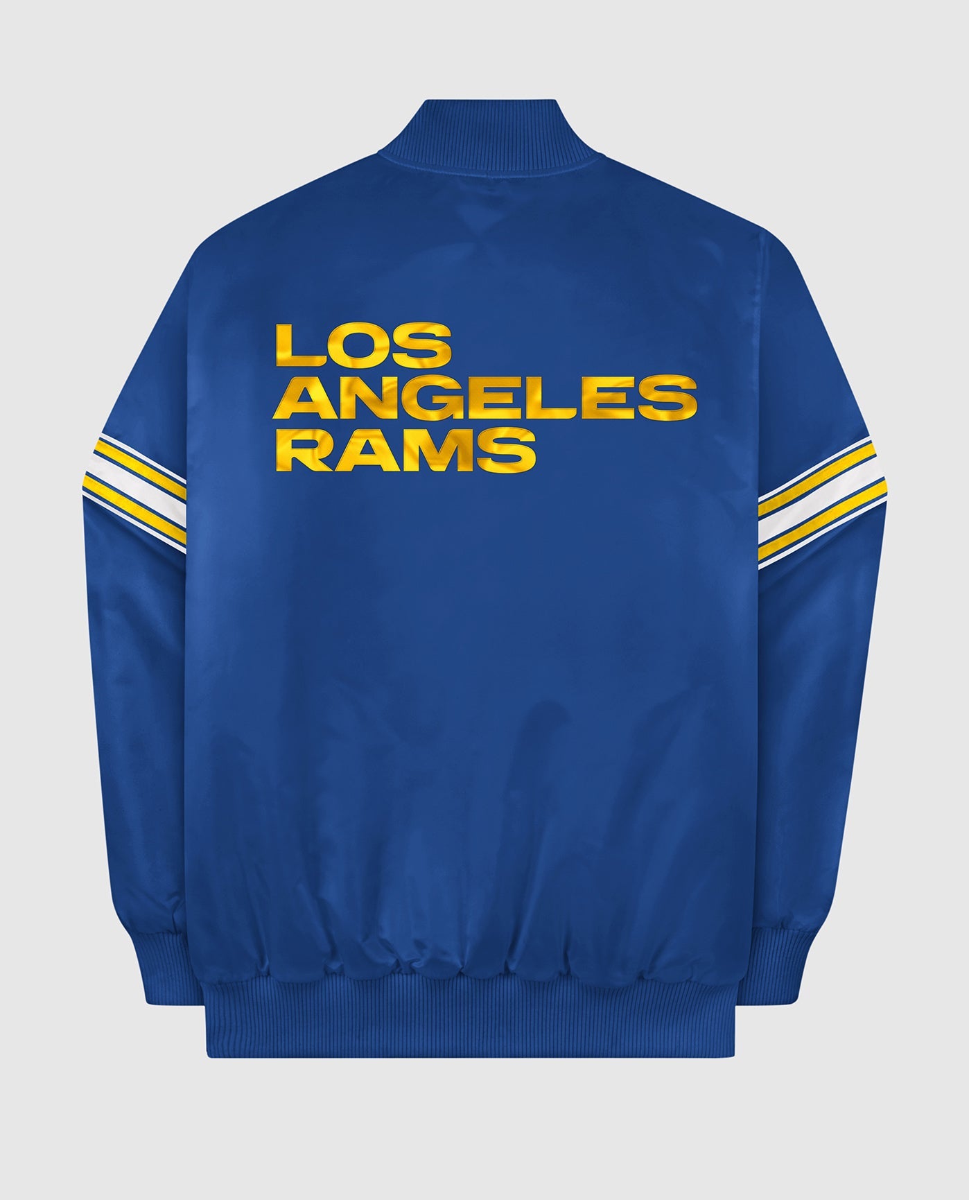 Back View of Starter Blue Los Angeles Rams Satin Full-Snap Starter Jacket | STR LOS ANGELES RAMS BLUE