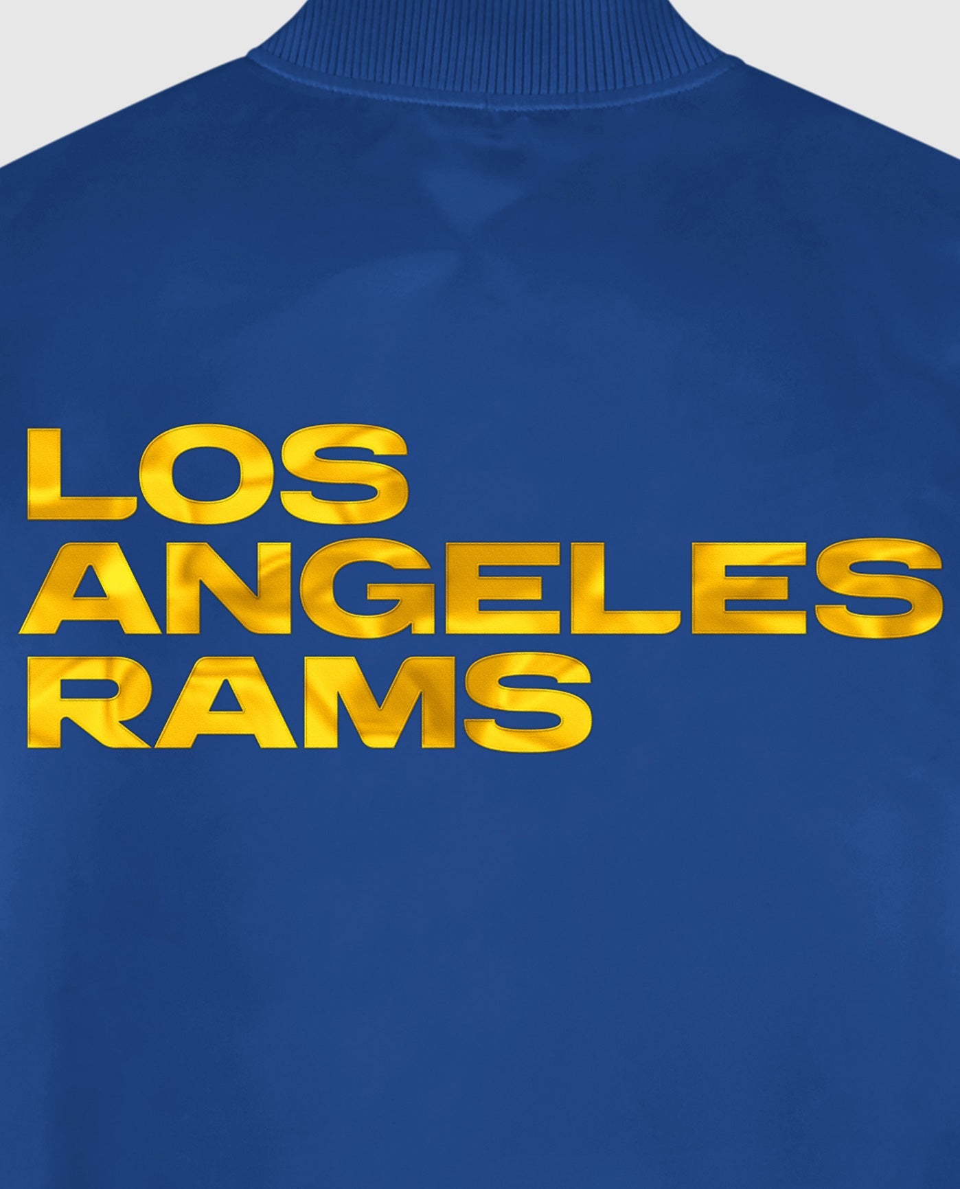 Detail View of Starter Blue Los Angeles Rams Satin Full-Snap Starter Jacket | STR LOS ANGELES RAMS BLUE