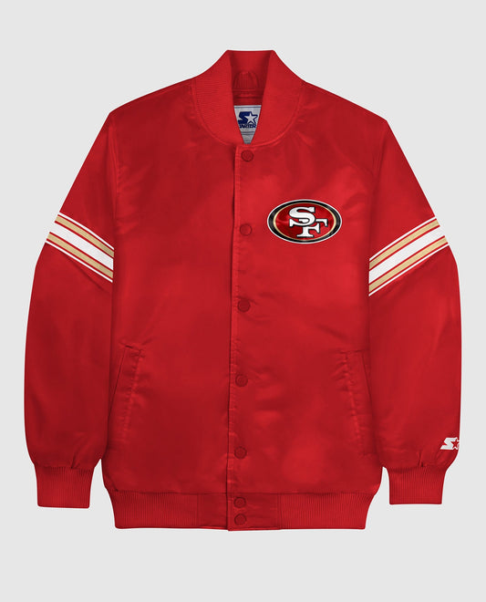 Front View of Starter Red San Francisco 49Ers Satin Full-Snap Starter Jacket | STR SAN FRANCISCO 49ERS RED