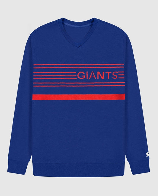 Front View of Starter Blue New York Giants Starter Jacquard Pullover Sweater | STR NEW YORK GIANTS BLUE