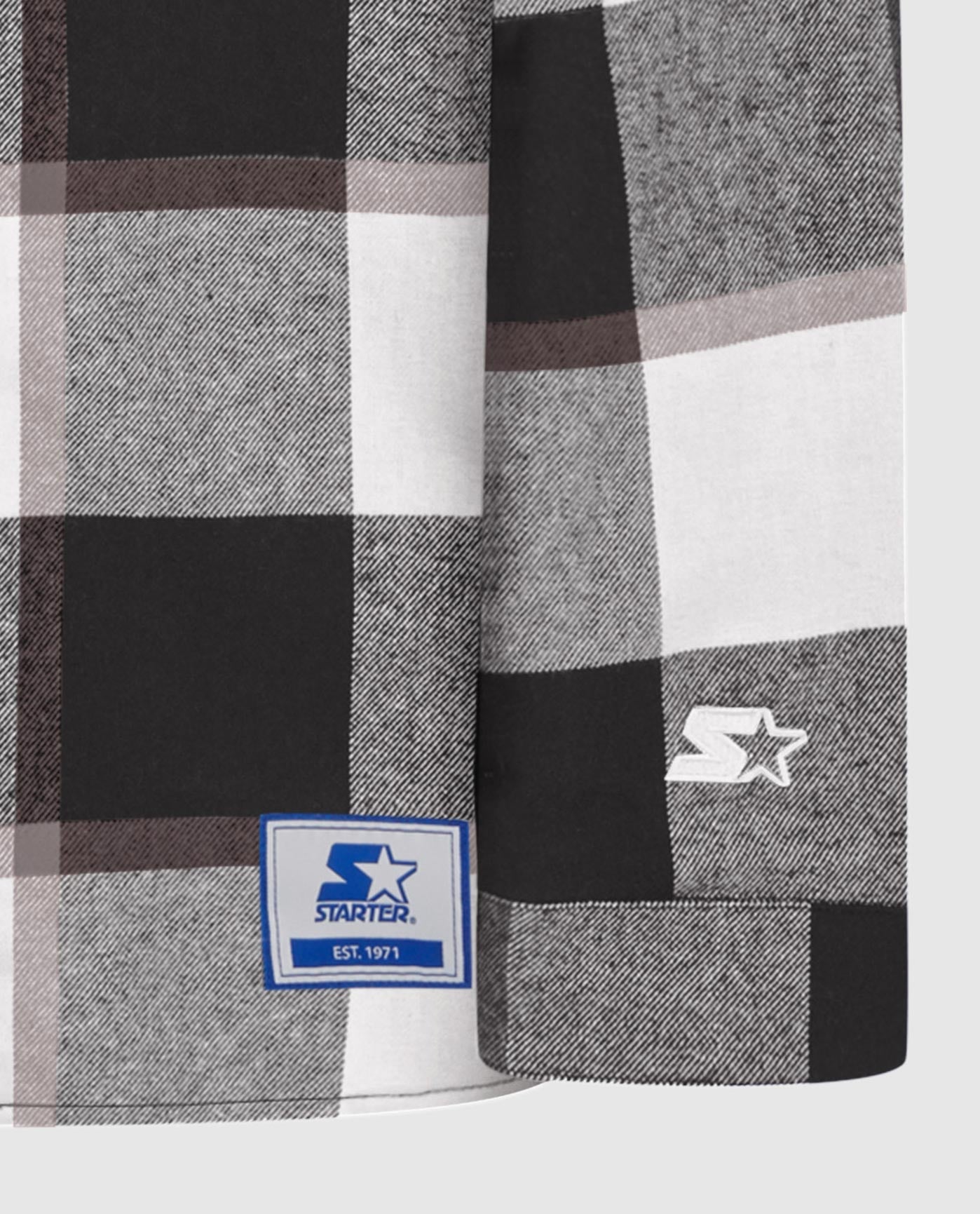 Detail View of Starter Black Cleveland Browns Sherpa Lined Plaid Starter Jacket | STR CLEVELAND BROWNS BLACK