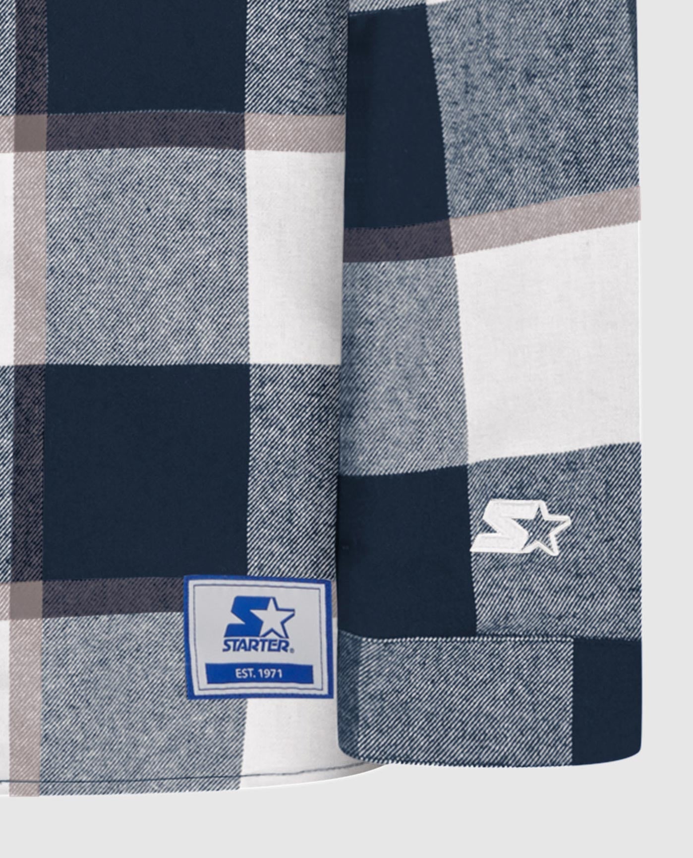 Detail View of Starter Navy Chicago Bears Sherpa Lined Plaid Starter Jacket | STR CHICAGO BEARS NAVY