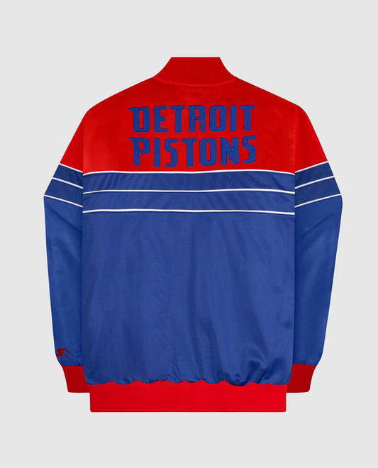 Back View of Starter Blue Detroit Pistons Knit Full-Zip Starter Jacket | STR DETROIT PISTONS BLUE