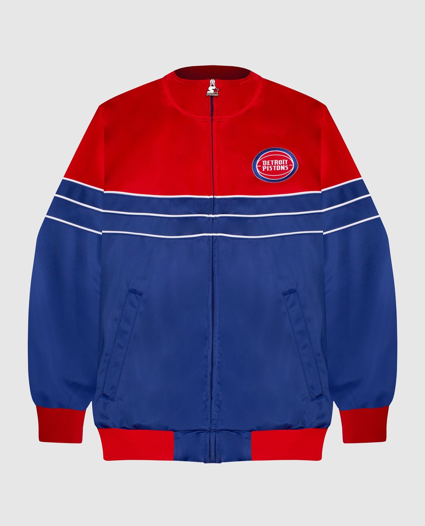 Front View of Starter Blue Detroit Pistons Knit Full-Zip Starter Jacket | STR DETROIT PISTONS BLUE