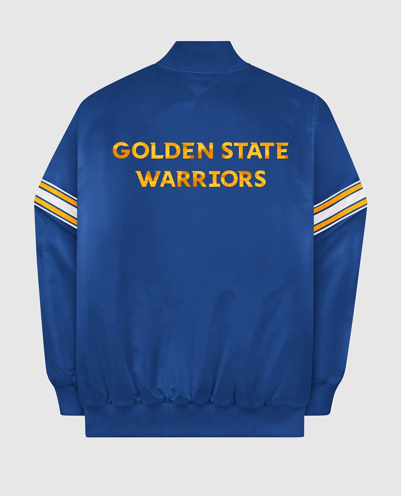 Back View of Starter Blue Golden State Warriors Satin Full-Snap Starter Jacket | STR GOLDEN STATE WARRIORS BLUE