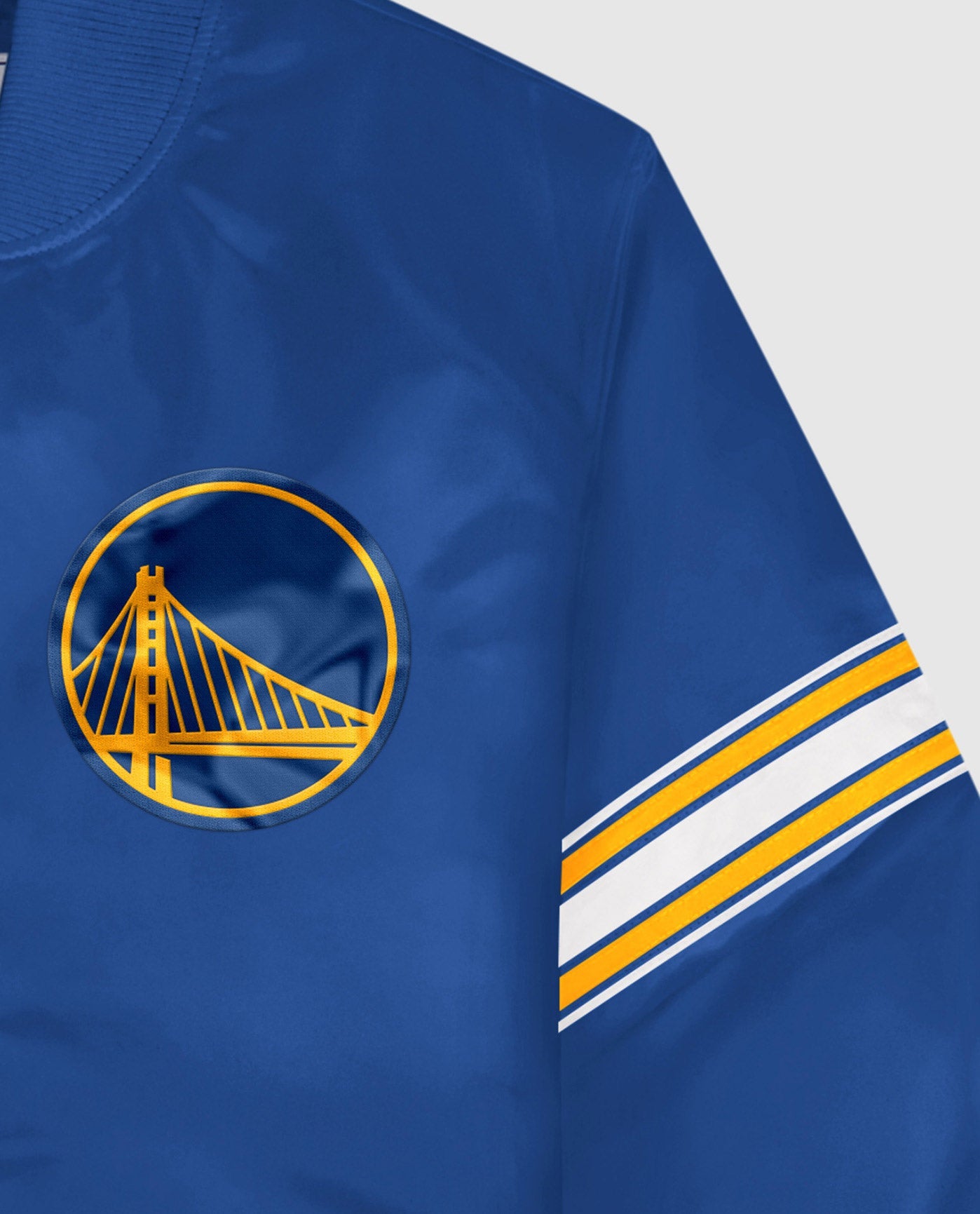 Side View of Starter Blue Golden State Warriors Satin Full-Snap Starter Jacket | STR GOLDEN STATE WARRIORS BLUE