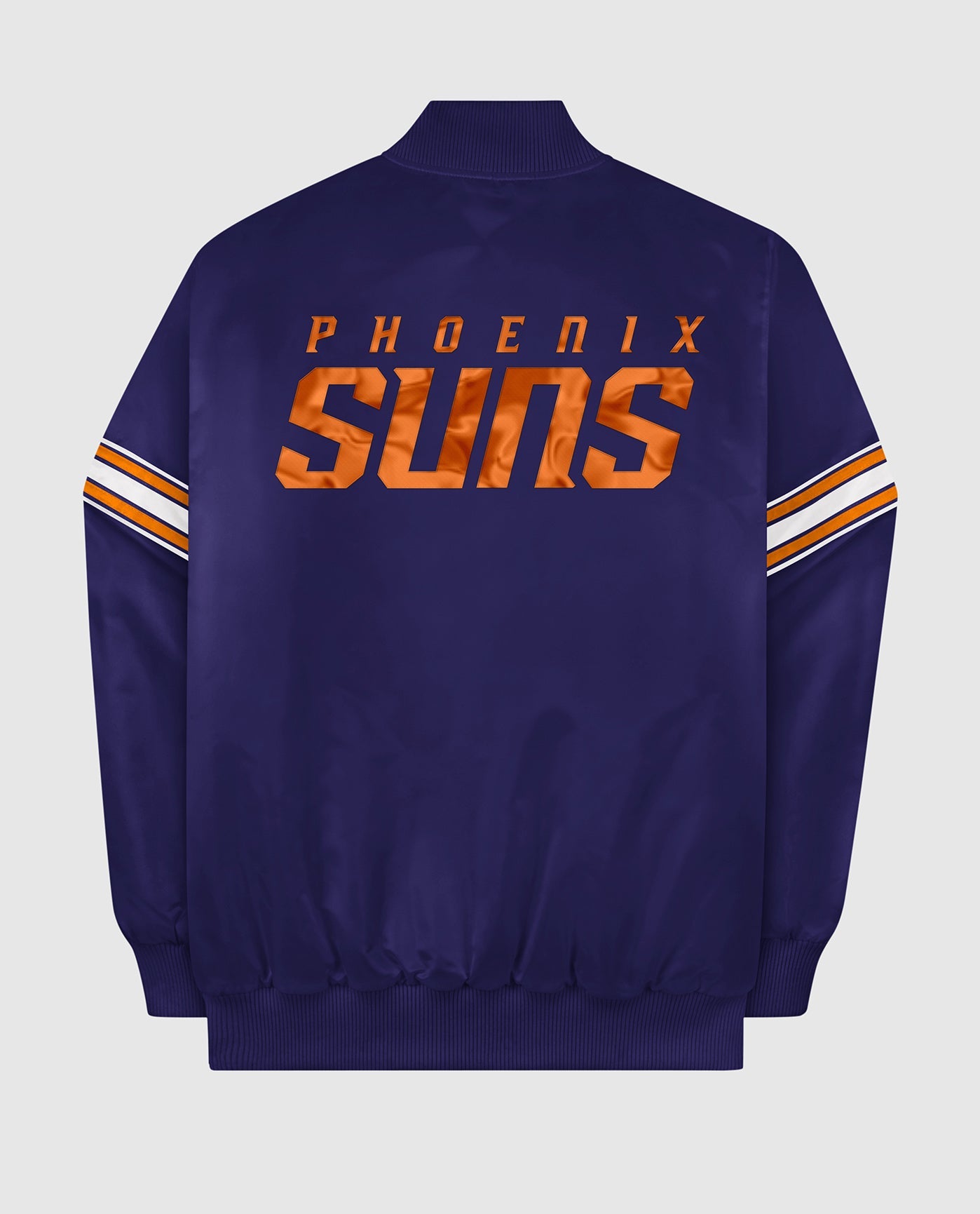 Back View of Starter Purple Phoenix Suns Satin Full-Snap Starter Jacket | STR PHOENIX SUNS PURPLE