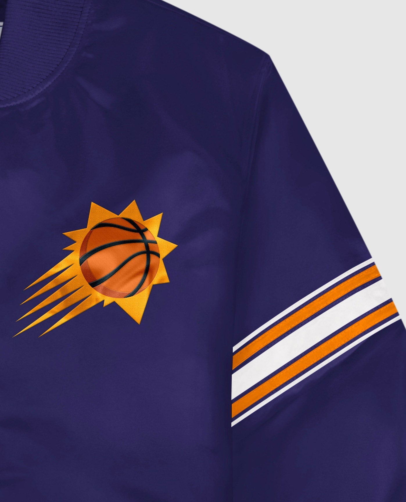 Side View of Starter Purple Phoenix Suns Satin Full-Snap Starter Jacket | STR PHOENIX SUNS PURPLE