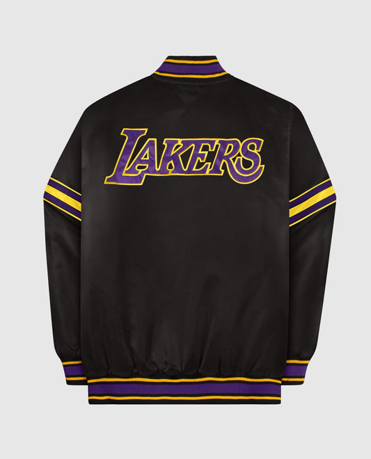 Back View of Starter Purple Los Angeles Lakers Satin Full-Snap Starter Jacket | STR LOS ANGELES LAKERS PURPLE