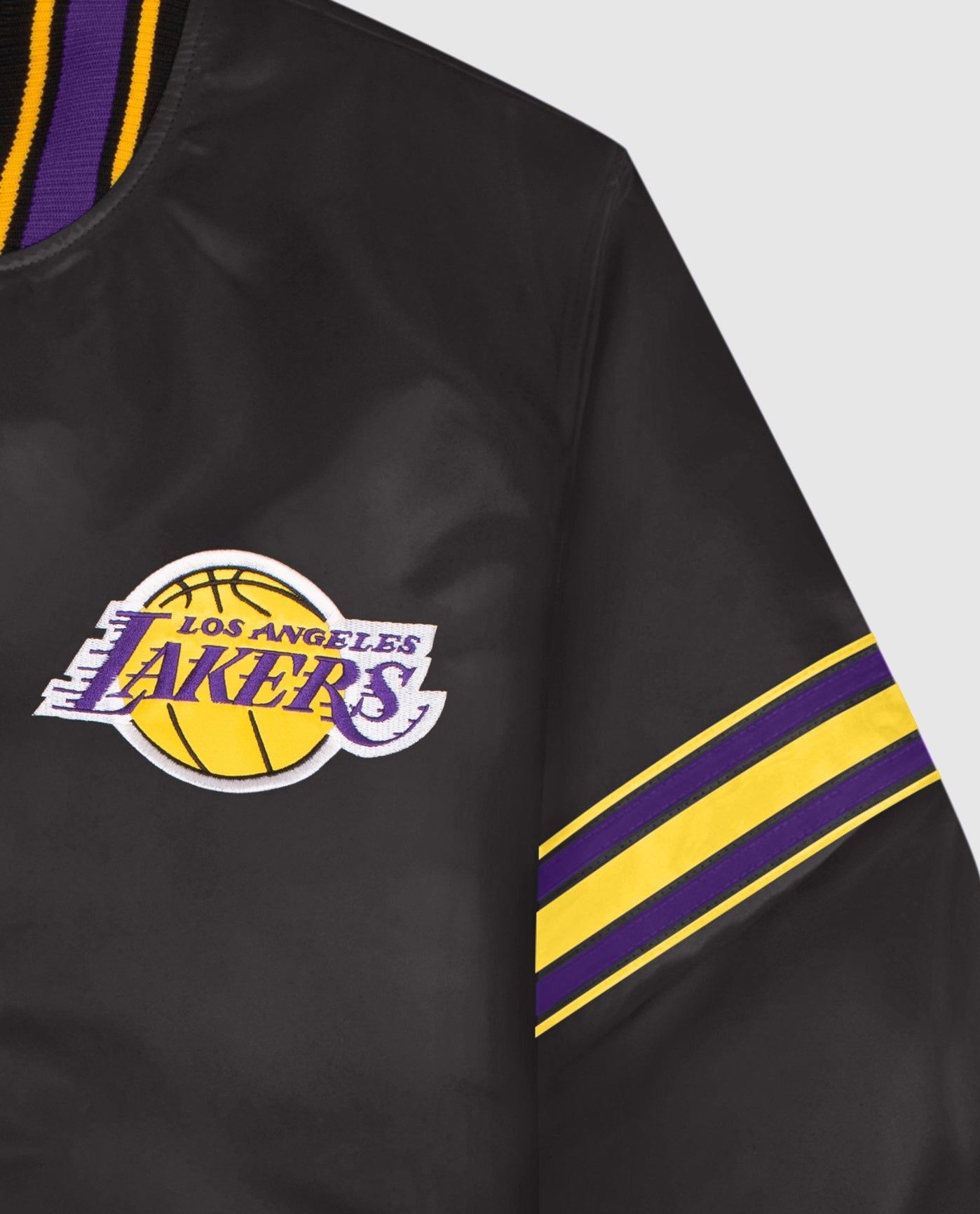 Side View of Starter Purple Los Angeles Lakers Satin Full-Snap Starter Jacket | STR LOS ANGELES LAKERS PURPLE