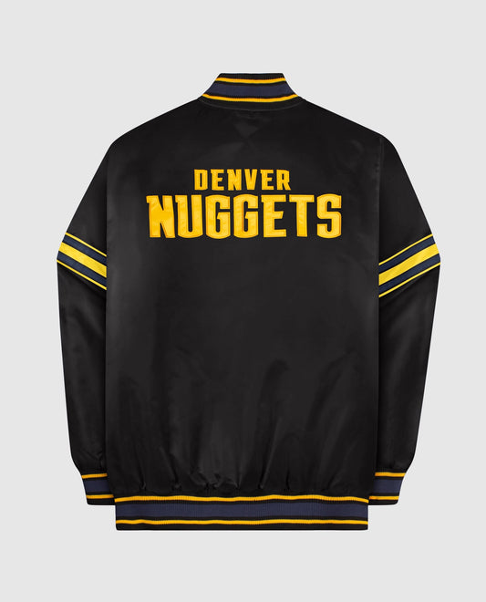Back View of Starter Black Denver Nuggets Satin Full-Snap Starter Jacket | STR DENVER NUGGETS BLACK