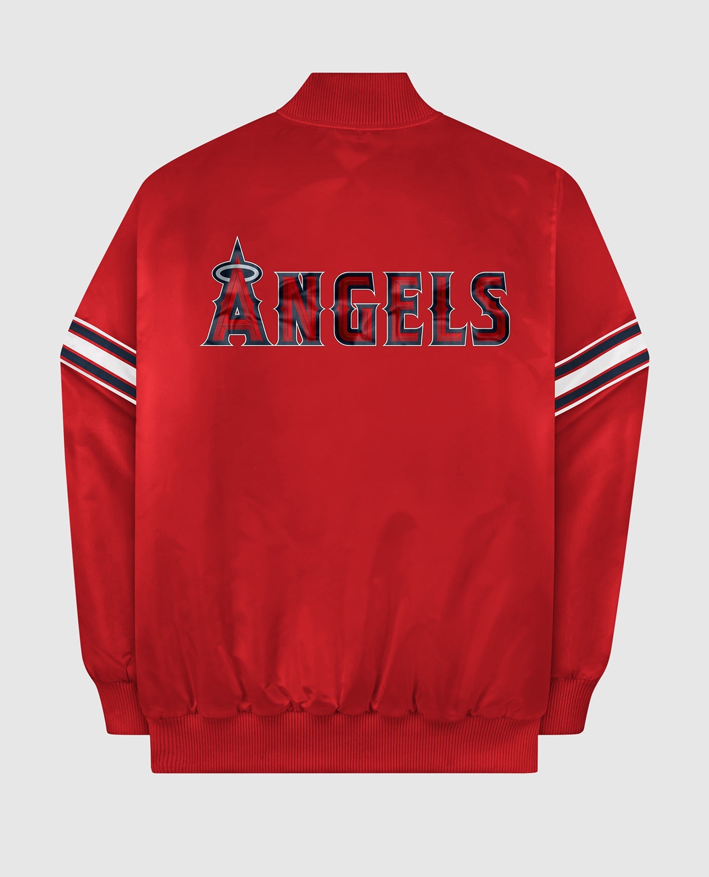 Back View of Starter Red Los Angeles Angels Satin Full-Snap Starter Jacket | STR LOS ANGELES ANGELS RED