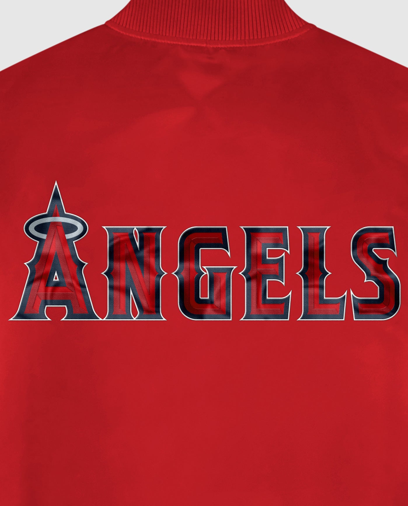 Detail View of Starter Red Los Angeles Angels Satin Full-Snap Starter Jacket | STR LOS ANGELES ANGELS RED