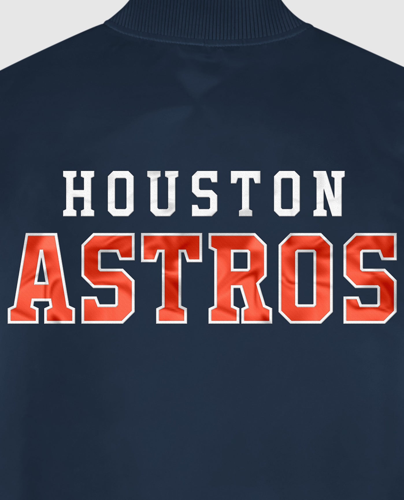 Detail View of Starter Navy Houston Astros Satin Full-Snap Starter Jacket | STR HOUSTON ASTROS NAVY