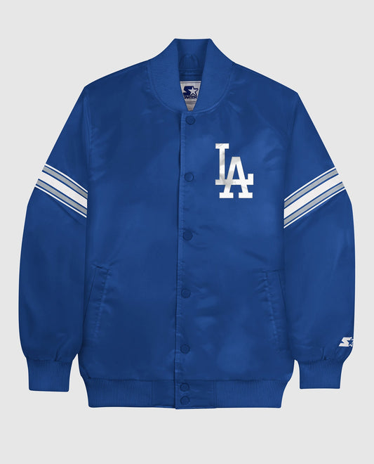 Front View of Starter Blue Los Angeles Dodgers Satin Full-Snap Starter Jacket | STR LOS ANGELES DODGERS BLUE