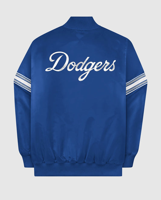 Back View of Starter Blue Los Angeles Dodgers Satin Full-Snap Starter Jacket | STR LOS ANGELES DODGERS BLUE