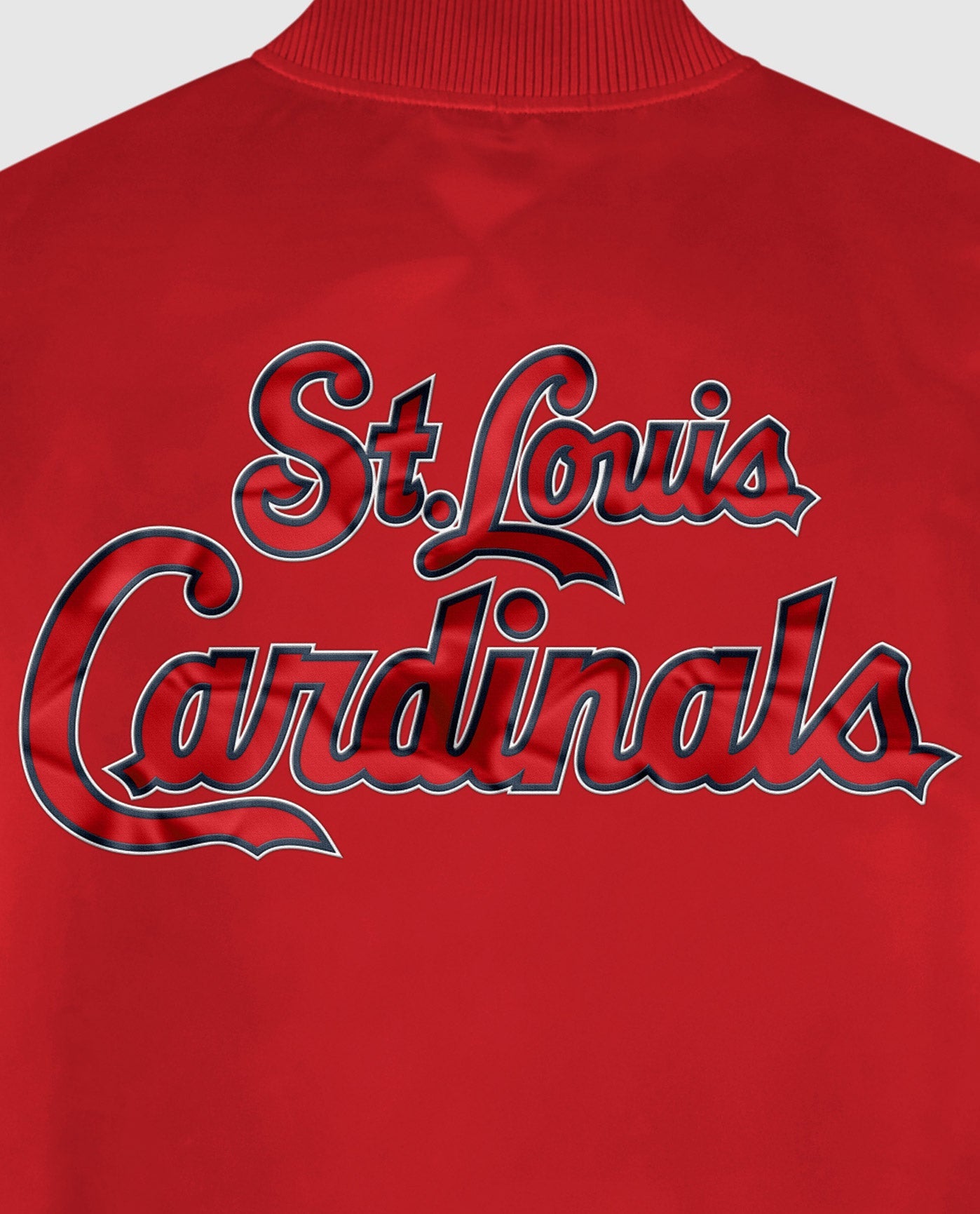 Detail View of Starter Red St. Louis Cardinals Satin Full-Snap Starter Jacket | STR ST. LOUIS CARDINALS RED