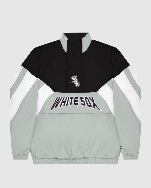 Front View of Starter Grey Chicago White Sox Nylon Half-Zip Starter Jacket | STR CHICAGO WHITE SOX GREY
