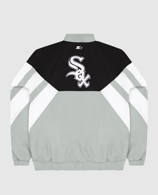 Back View of Starter Grey Chicago White Sox Nylon Half-Zip Starter Jacket | STR CHICAGO WHITE SOX GREY