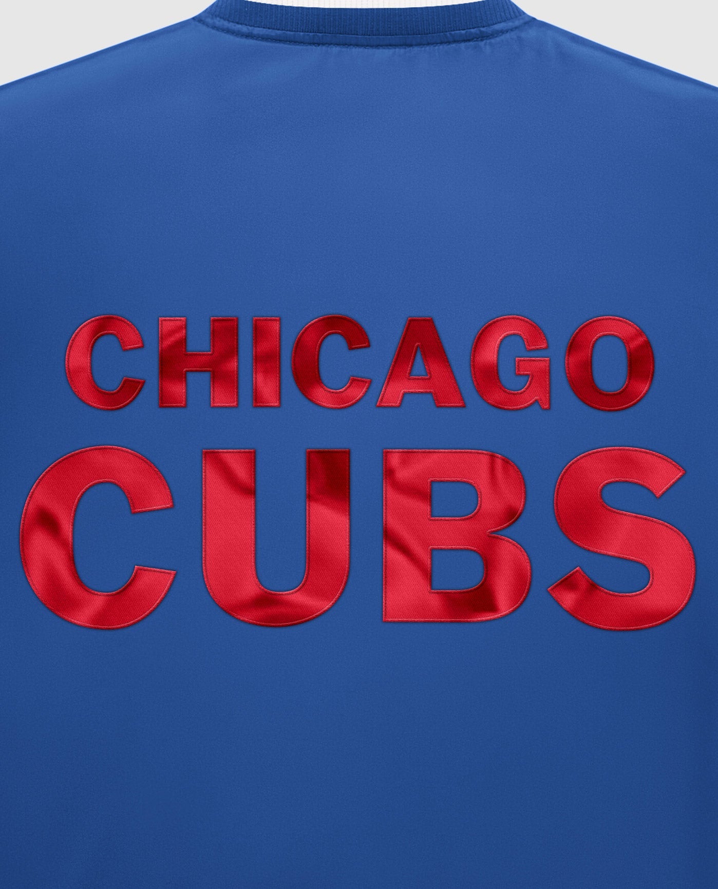 Detail View of Starter Blue Chicago Cubs Varsity Satin Full-Snap Starter Jacket | STR CHICAGO CUBS BLUE