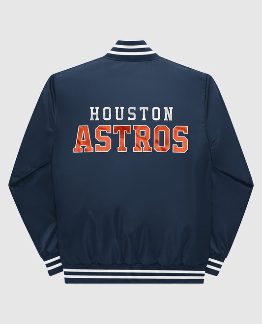 Back View of Starter Navy Houston Astros Varsity Satin Full-Snap Starter Jacket | STR HOUSTON ASTROS NAVY