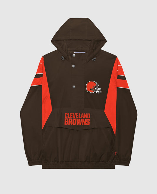 Front View of Starter Brown Cleveland Browns Home Team Half-Zip Starter Jacket | STR CLEVELAND BROWNS BROWN