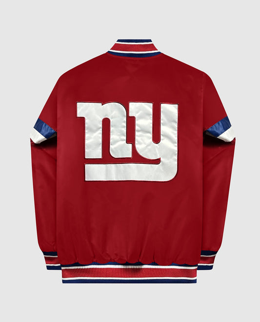 Back View of Starter Red New York Giants Home Game Starter Satin Full-Snap Jacket | STR NEW YORK GIANTS RED