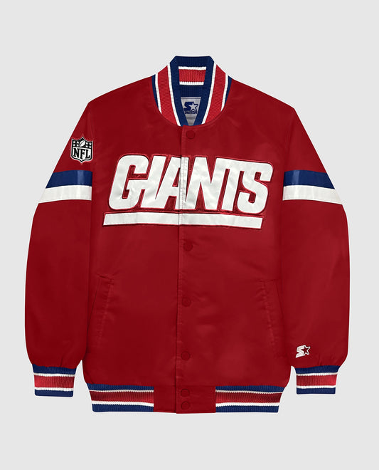 Front View of Starter Red New York Giants Home Game Starter Satin Full-Snap Jacket | STR NEW YORK GIANTS RED