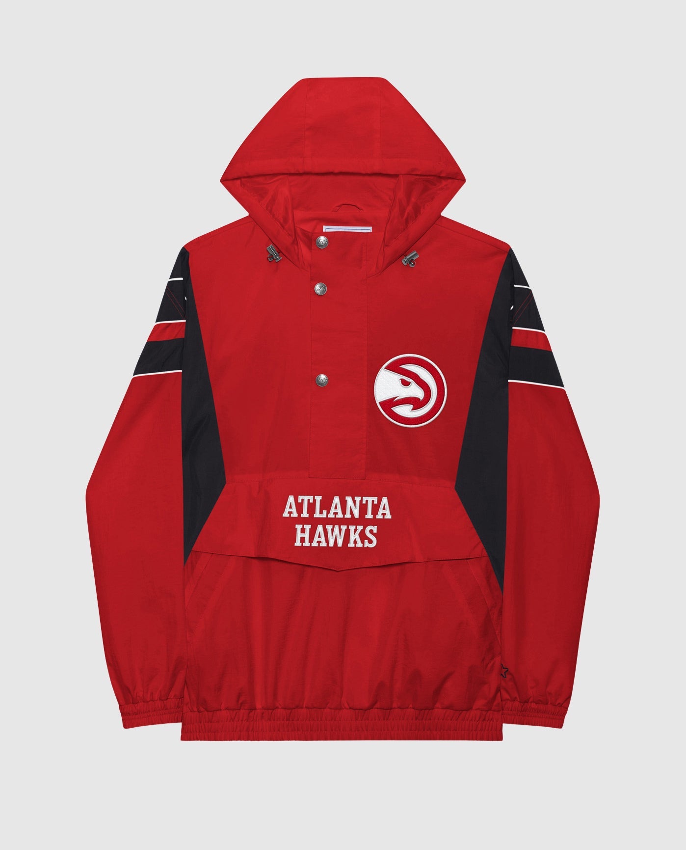 Front View of Starter Red Atlanta Hawks Home Team Half-Zip Starter Jacket | STR ATLANTA HAWKS RED