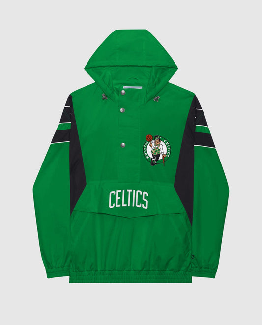 Front View of Starter Green Boston Celtics Home Team Half-Zip Starter Jacket | STR BOSTON CELTICS GREEN