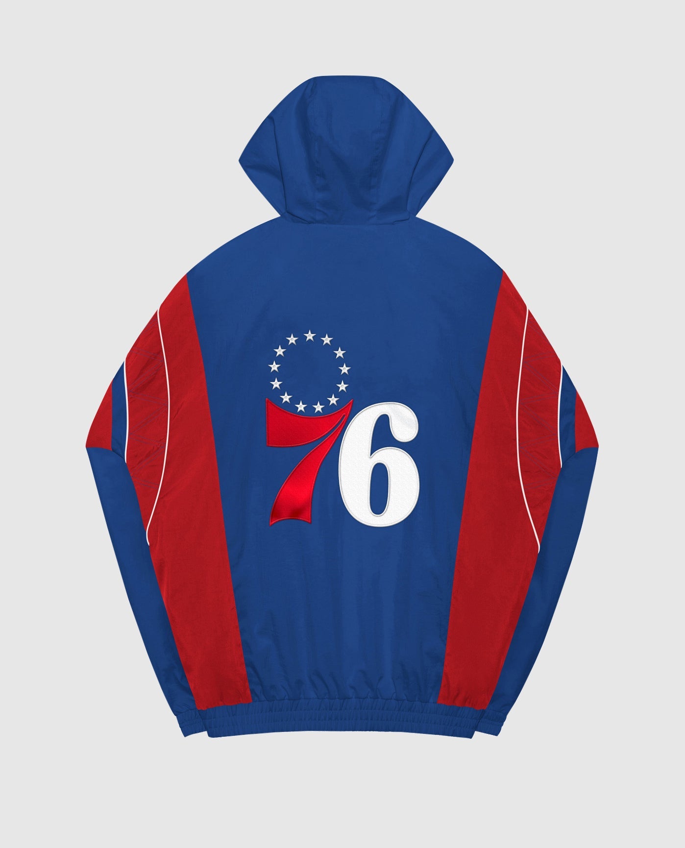 Back View of Starter Blue Philadelphia 76Ers Home Team Half-Zip Starter Jacket | STR PHILADELPHIA 76ERS BLUE