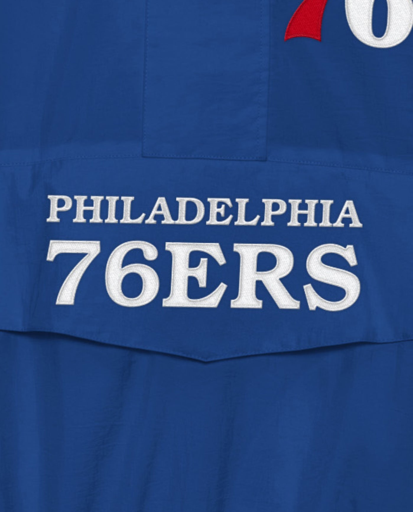 Side View of Starter Blue Philadelphia 76Ers Home Team Half-Zip Starter Jacket | STR PHILADELPHIA 76ERS BLUE