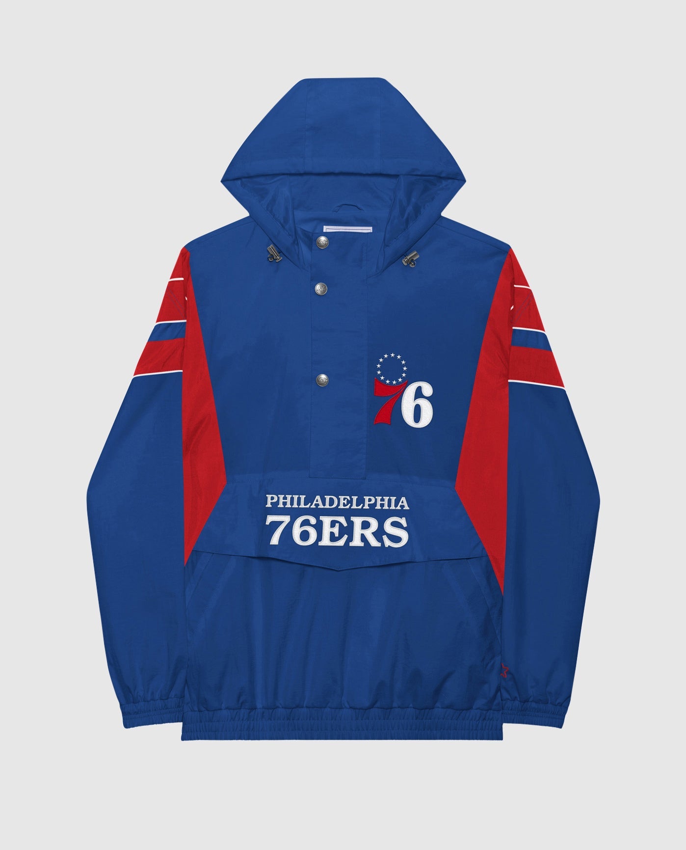 Front View of Starter Blue Philadelphia 76Ers Home Team Half-Zip Starter Jacket | STR PHILADELPHIA 76ERS BLUE