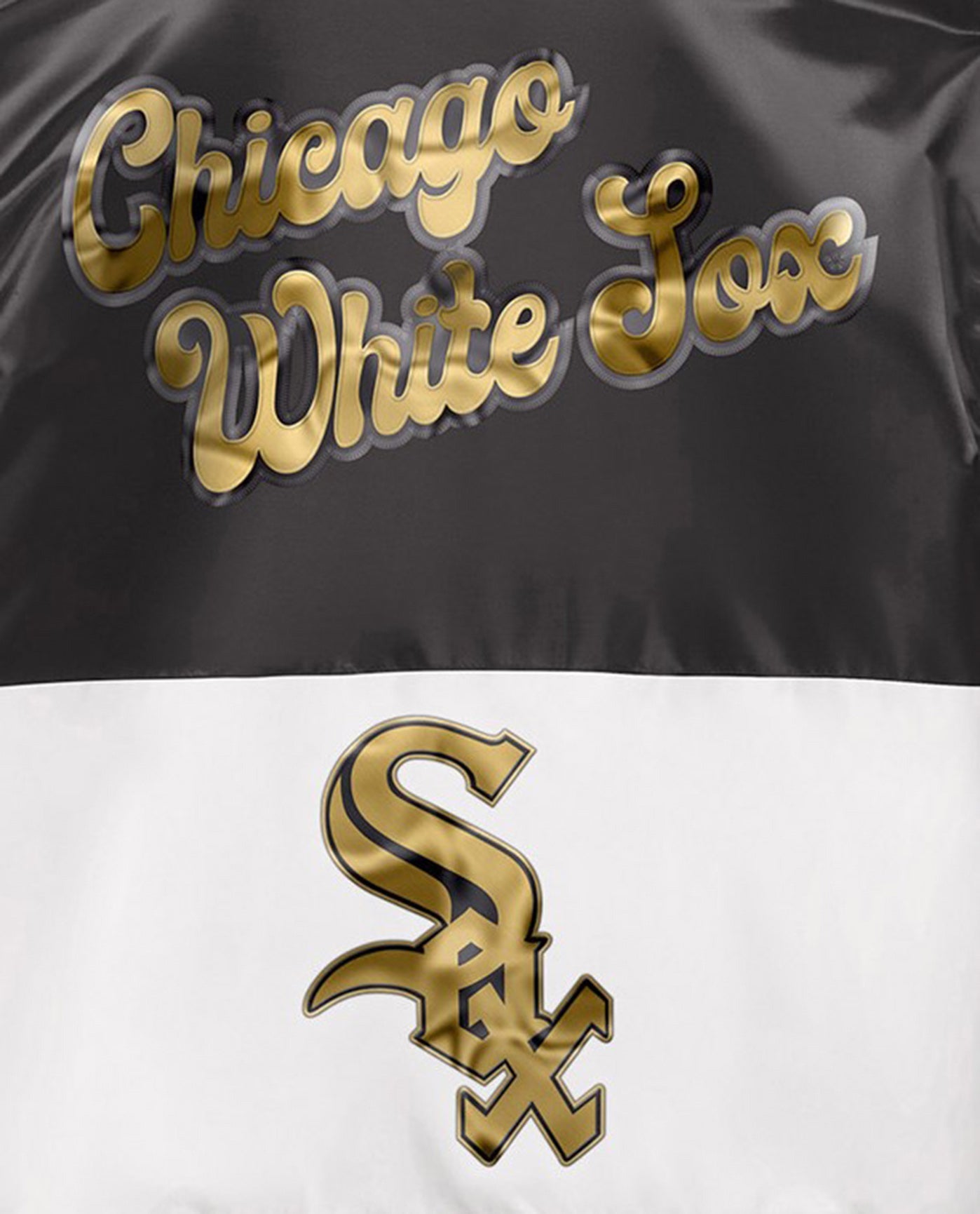 Detail View of Starter Black Ty Mopkins Chicago White Sox Starter Satin Full-Snap Jacket | STR CHICAGO WHITE SOX BLACK