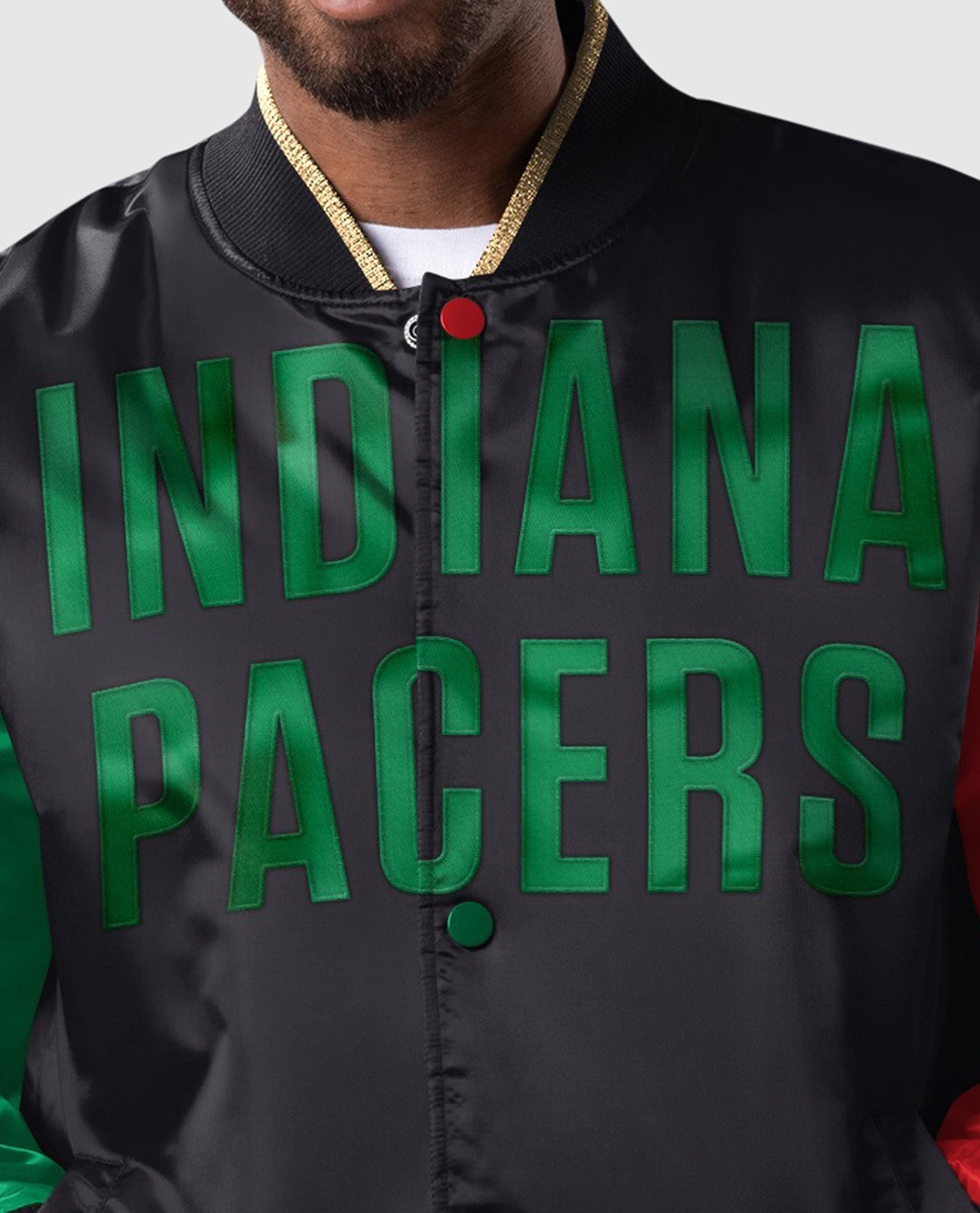 Detail View of Starter Black Indiana Pacers Black History Month Quilted Lining Starter Satin Full-Snap Jacket | STR INDIANA PACERS BLACK