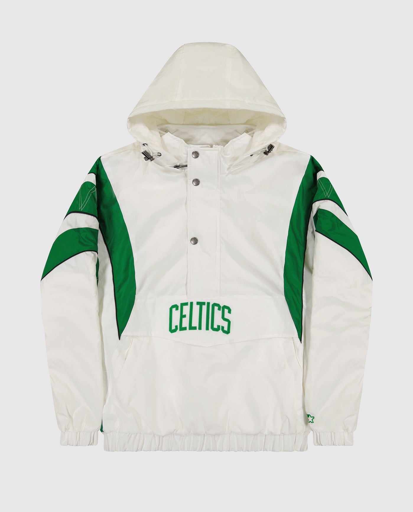 Front View of Starter White Boston Celtics Pullover Half-Zip Hooded Impact Starter Jacket | STR BOSTON CELTICS WHITE