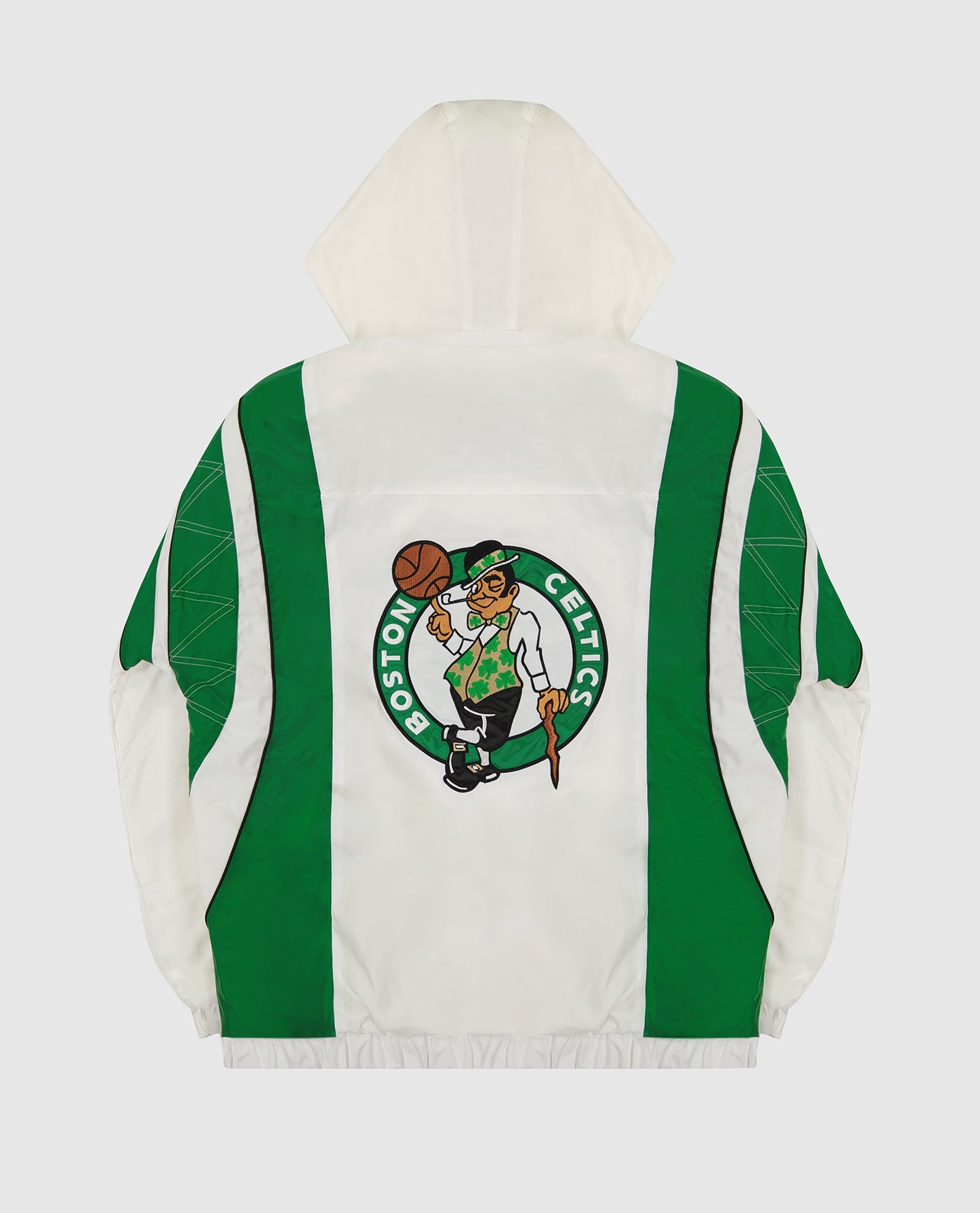Back View of Starter White Boston Celtics Pullover Half-Zip Hooded Impact Starter Jacket | STR BOSTON CELTICS WHITE